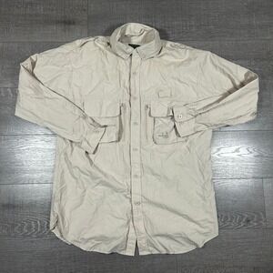Cabelas GuideWear Mens XL Tall Tan Nylon Fishing Shirt Long Sleeve Utility Mesh